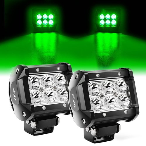 Nilight 4 inch Led Light Pod Green Spot Driving Fog Lights 2PCS 18W Off Road Fishing Hunting Emergency Safety Signal Deck Trailer Hunting Lighting for UTV Pick-up Van Boat Tractor