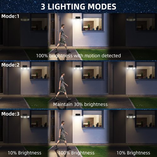 daphino 2500LM Solar Lights Outdoor with Motion Sensor,3 Head 270° Wide Angle Street Area Lights,IP65 Waterproof Security Lighting with 3 Modes(Non-Remote,3 Pcs)