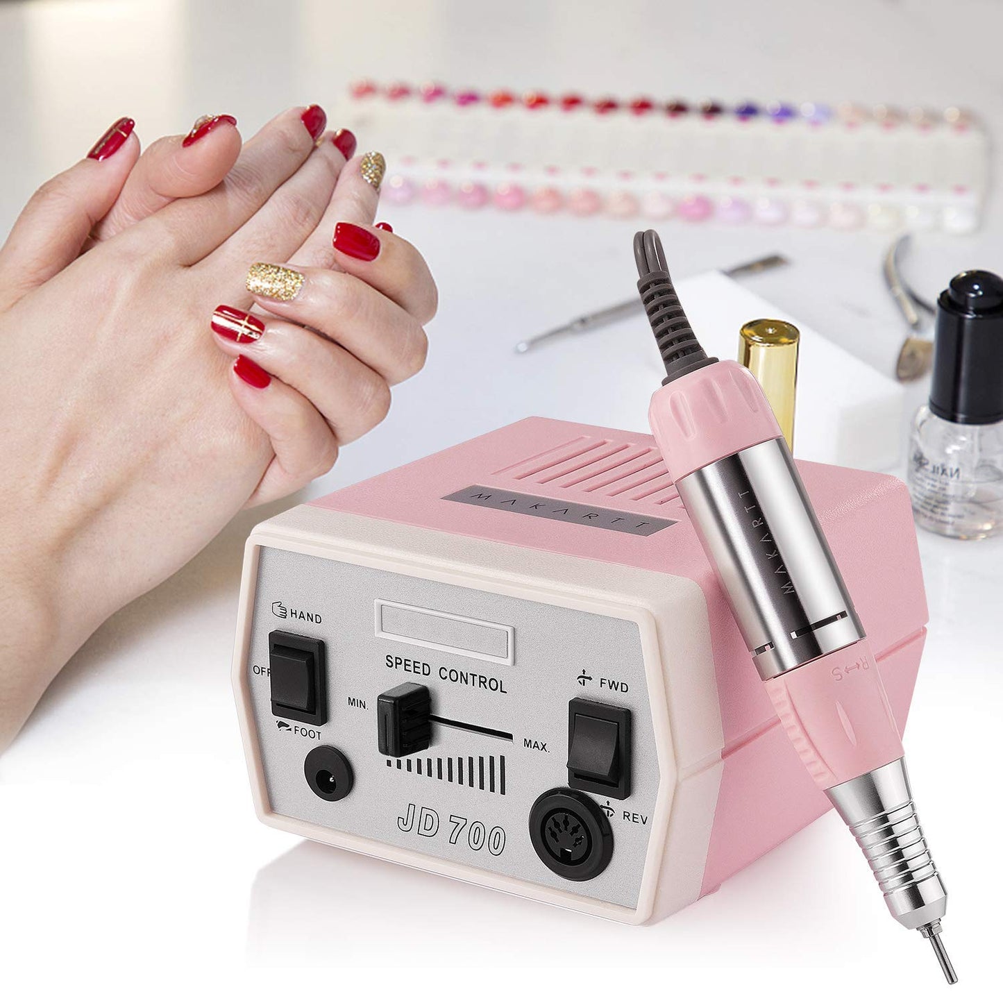 Makartt Poly Nail Extension Gel, 15ML Nude Nature with Pink JD700 Professional Nail Drill Machine Bundle