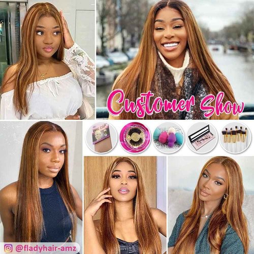 Flady Highlight Ombre Blonde Lace Front Wig Human Hair Pre Plucked #4/30 Colored Glueless Wigs Human Hair180 Density Straight HD Lace Frontal Wigs for Black Women