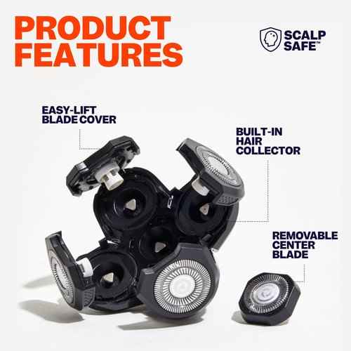 Freebird FlexSeries™ Shaver and Blade - Fast, Smooth, Water-Resistant Electric Head Shaver with 5 Flexible Blades, USB Rechargeable, Ideal for Bald Men and Women