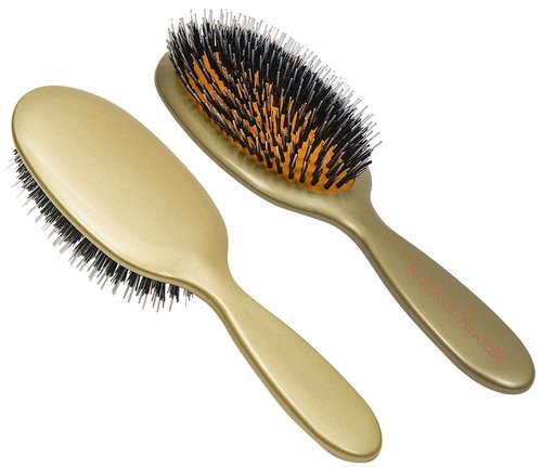 Rock & Ruddle Natural Mixed Boar Bristle Hair Brush for Women and Kids (Large, 21 cm) - Perfect for Wet or Dry Hair, Detangling Smoothing Blowdrying - Designed & Made in UK - Gold Design