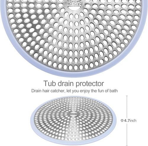 LEKEYE Shower Drain Hair Catcher | Strainer | Shower Stall Drain Cover | Bathroom Drain Protector Stainless Steel and Silicone(Light Blue)