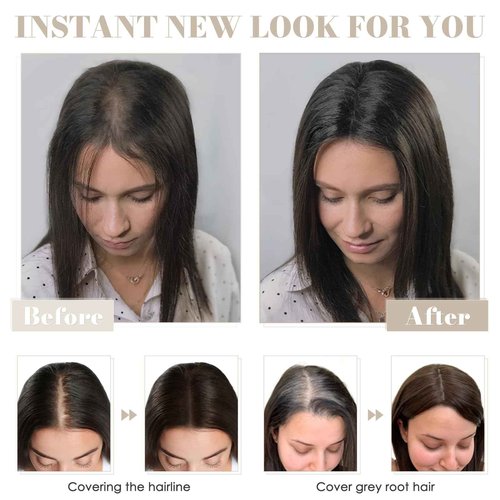 Elodia Human Hair Topper for Women No Bangs Large Base Clip in Real Hair Topper Hair Pieces for Thinning Hair Cover Grey Hair 12 inch Medium Brown