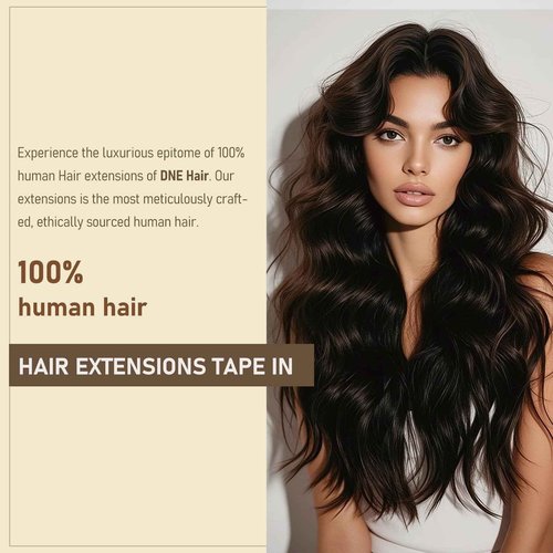 DNE Tape in Hair Extensions Real Human Hair 24 inches 20Pcs/50g/Pack Seamless #2 Dark Brown Dark Color Straight Invisible Double Sided Tape in Hair Extensions for Women/Girls Can Bleached and Curl