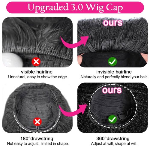 Jerry Curly Half Wig Human Hair 200 Density 3 In 1 Drawstring Seamless Flip Over Half Wigs 18 Inch Wear and Go Glueless Wigs Human Hair for Women Headband Wig Beginner Friendly Invisible Hairline