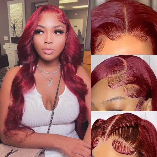 BOSDIOS 13x6 Burgundy Lace Front Wigs Human Hair Red 99J Body Wave Transparent Lace Frontal Wig Human Hair for Black Women Colored Wine Red Wig 200% Density Glueless Pre Plucked With Baby Hair(22in)