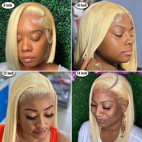 613 Bob Wigs 13x6 Blonde Lace Front Wig Human Hair Bob 180% Density Straight 613 Blonde Wig Human Hair Free Part Pre Plucked 14 Inch HD Transparent Blunt Cut Lace Front Bob Wigs for Black Women