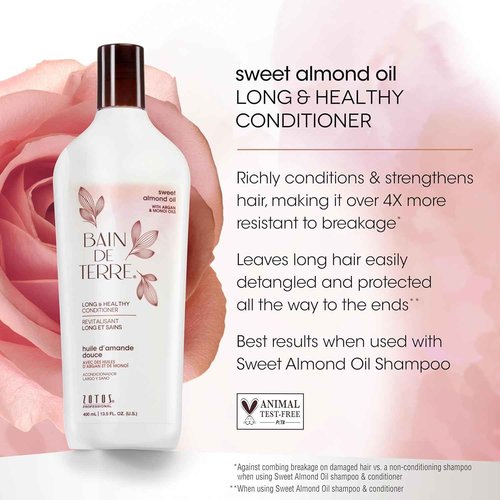 Bain de Terre Long & Healthy Shampoo and Conditioner Set & Shine Serum | Sweet Almond Oil | Fortifies & Strengthens Long, Growing Hair | Paraben Free | Color-Safe | 33.8 Fl Oz