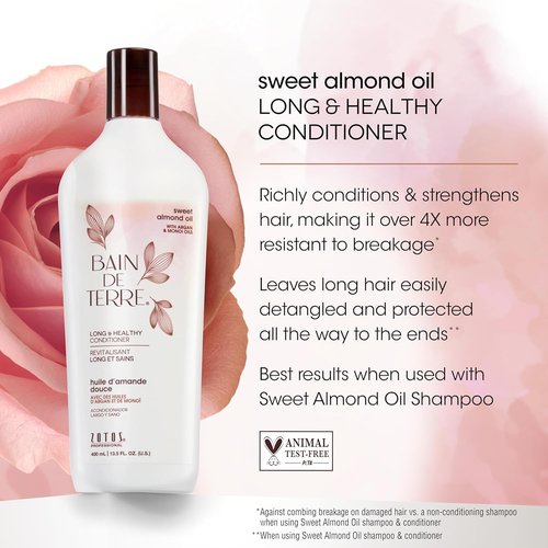 Bain de Terre Long & Healthy Shampoo and Conditioner Set | Sweet Almond Oil | Fortifies & Strengthens Long, Growing Hair | Paraben Free | Color-Safe | 33.8 Fl Oz