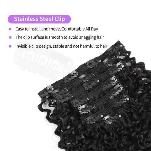 Sassina Spiral Curly Clip in Hair Extensions Human Hair Invisible Human Hair Extensions for Women Natural Black Double Weft Clip in Extensions Thick Soft Natural Human Hair 7Pcs 120G 20 Inch