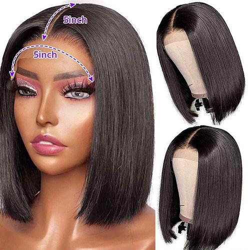 5X5 Closure Bob Wigs Human Hair Straight 8 Inch 5x5 HD Transparent Bob Lace Front Wigs Human Hair Wear and Go Glueless Wig Pre Plucked with Natural Hairline Short Bob Lace Closure Wigs for Black Women