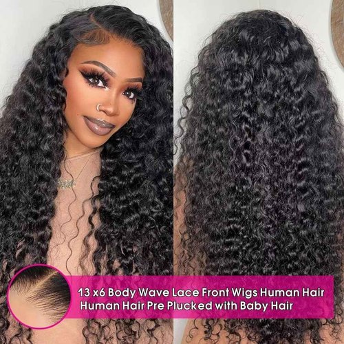 Juvid 13x6 Lace Front Wigs Human Hair HD Transparent Deep Wave Curly Human Hair Wig 180% Density Baby Hair Natural Black Glueless Wig 18inch Baby Hair Wet and Wavy for Black Women Pre Plucked Hairline