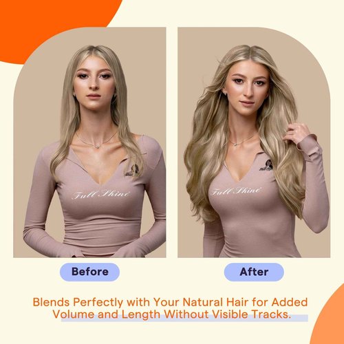 Full Shine Tape in Hair Extensions Remy Tape ins Human Hair Extensions Seamless Human Hair 16 Light Golden Blonde Highlighted 22 Blondes Extensions Tape for Women 24Inch Long Hair Add Length 20Pcs 50G