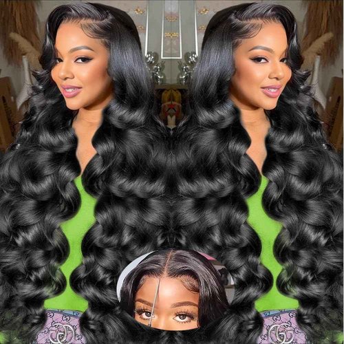 JIELIFA 28 Inch Glueless Wigs Human Hair Pre Plucked Pre Cut 180% Density Wear and Go Glueless Wig 13x4 HD Body Wave Lace Front Wigs Human Hair for Women Frontal Wig with Baby Hair