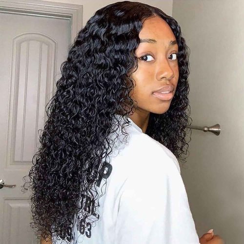 Tendersse Water Wave Wear and Go Glueless Wigs Human Hair Pre Plucked Pre Cut 5 x 5 HD Lace Closure Wigs 200 Density Water Wave Lace Front Human Hair Wigs for Black Women Natural Black 20 Inch