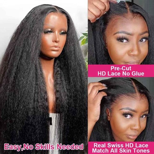 yuccy Kinky Straight Lace Front Wigs Human Hair Pre Plucked With Baby Hair 180% Density Yaki Straight 4x4 Transparent HD Glueless Lace Wig For Black Women