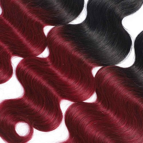 GLSMOSNW 1B/99j Bundles Human Hair 14 16 18 Inch Burgundy Ombre Body Wave Bundles Double Weft Unprocessed Brazilian Virgin Hair Extensions Black And Wine Red