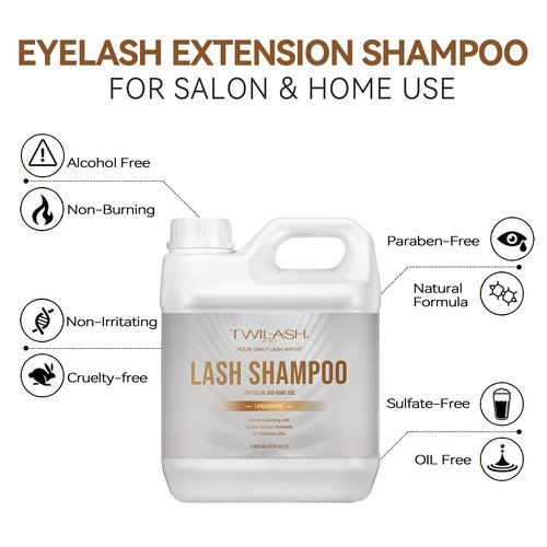 Lash Shampoo Bulk 2 Liters, Eyelash Cleanser for Extensions, Gentle Sodium Cocoyl Alaninate Formula for Sensitive Skin, Non-Irritating Makeup Remover, Best for Salon and Home Use (2L)
