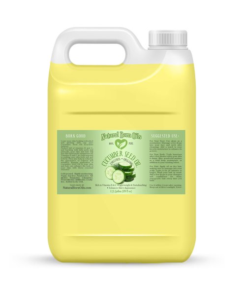 Natural Born Oils Cucumber Seed Oil, 1 Gallon, Organic, Cold-Pressed, Nutrient-Rich, Deep Skin Care, Hair Revitalization