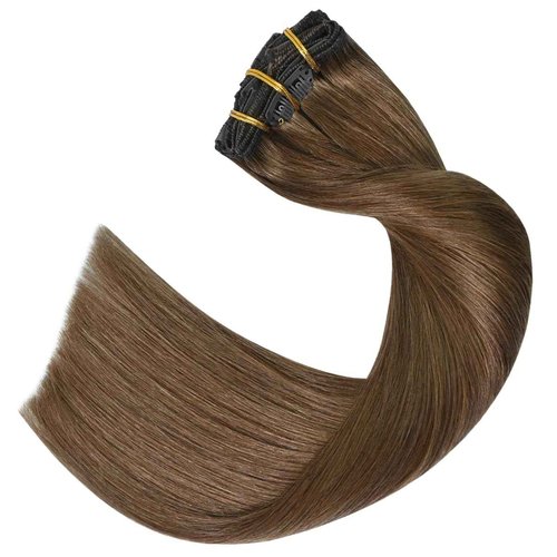 UGOTRAYS Light Brown Hair Extensions Clip in Human Hair 16 Inch 120g 7pcs Remy Hair Silky Straight 16clips One Pack for Women #6 Chestnut Brown Hair Extensions