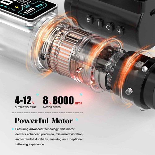 Wormhole Tattoo Gun Kit Xtreme Tattoo Ink Aluminum Alloy Wireless Tattoo Machine with 2Pcs 2300mAh Battery Adjustable Tattoo Pen Rotary Complete Professional Tattoo Kit for Artists - Black