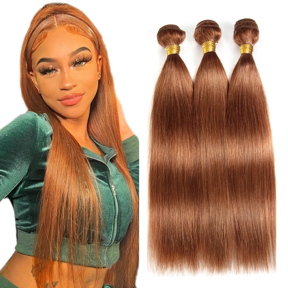 Habiliana Bundles Human Hair 18 20 22 Inch Straight 30 Light Brown Human Hair Bundles 11A Unprocessed Brazilian Virgin Quick Weave Hair Extensions for Black Women