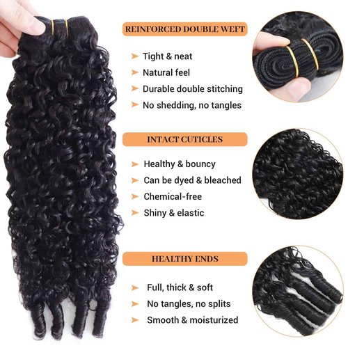 Curly Human Hair Bundles 16 18 20 Inches 3Pcs Water Wave Burmese Curly Bundles Human Hair Weave with Spiral End 3C4A Quick Weave Hair for Women Natural Black