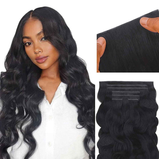 IDN BEAUTY Genius Weft Body Wave Clip In Hair Extensions Human Hair For Black Girl Women, Virgin Hair Longer Lifespan, Invisible Seamless PU Weft Clip Ins, 16 Inch 110g 7Pcs Natural Black