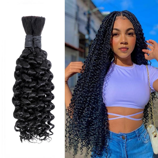Human Braiding Hair, Boho Braids Human Hair 2 Bundles 100g 24 Inch Water Wave Bulk Human Hair for Braiding No Weft 12A Brazilian Virgin Curly Human Hair Extensions for Wet and Wavy Braiding Hair
