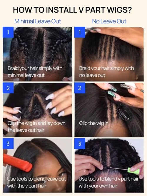 Beauty Forever EasiContour V Part Wigs Human Hair Yaki Straight Upgrade U Part Wigs Glueless Full Head Clip In Half Wig V Shape Drawstring Wigs No Leave Out Natural Color 150% Density 16inch