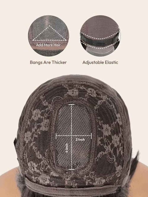 UNICE 14 Inch Yaki Straight Glueless Bob Wig Human Hair with Bangs 2x4 HD Lace Short Black Ready to Wear Blunt Cut Bob Wigs Natural Looking 180% Density