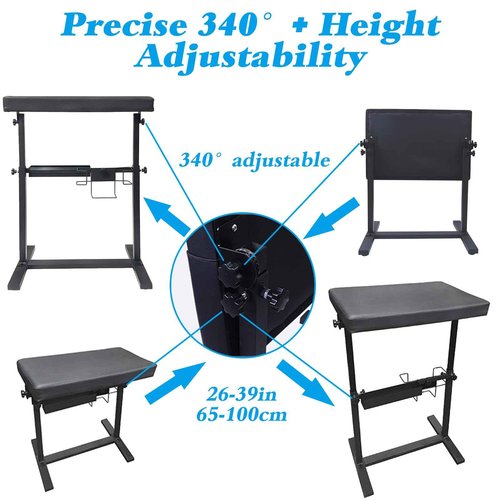 Yangna XXL Professional Tattoo Arm Rest Stand - Adjustable Height (26" to 39"), Heavy Duty Steel Base with Detachable Storage Tray & PU Leather Cushion for Tattoo Artists and Studios