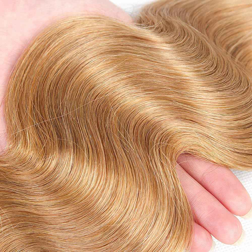 Honey Blonde Human Hair Bundles 14 16 18 Inch Body Wave Bundles Human Hair Unprocessed Native Virgin Hair 100/PC 3 Extensions #27 Blonde Color Wet and Wavy Human Hair Extensions for Women