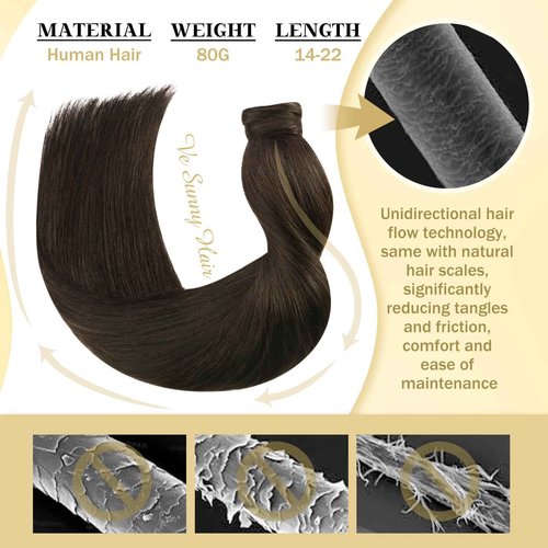 Ve Sunny Ponytail Extension Real Human Hair for Women Clip in Ponytail Hair Extension Straight Hair Pieces Wrap Around Darkest Brown 22inch 80G