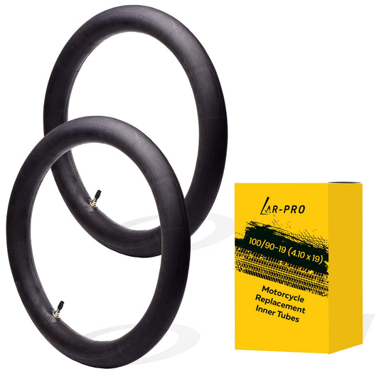(2-Pack) 100/90-19 (4.10 x 19) Heavy-Duty Motorcycle Inner Tubes - 3mm Thick Butyl Rubber Inner Tubes - Pinch and Puncture-Resistant Tubes - TR4 Valve Stems - Designed for Off-Road and Motocross Tires