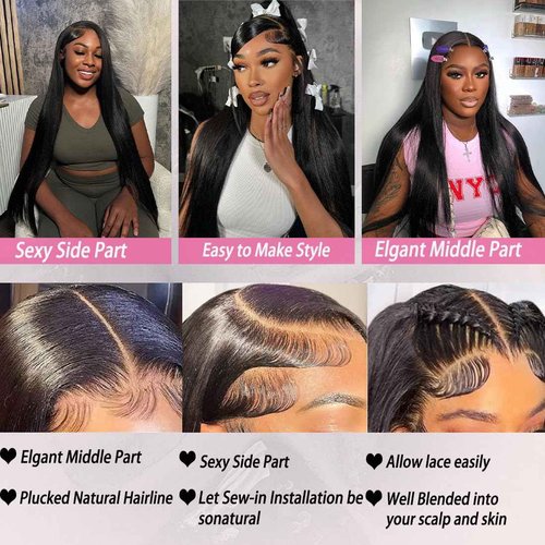 Oiosir 22 Inch Lace Front Wigs Human Hair 200 Density 13x6 HD Lace Front Wigs Human Hair Pre Plucked Glueless Wigs Human Hair for Women Straight Lace Frontal Wigs Natural Color (Natual Black, 22)