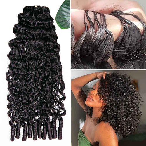 Micro Pre Looped Crochet Human Hair Extensions 16 Inch 60g Burmese Curly Human Feather-Line Invisible Crochet Hair Pre Separated Knotless Crochet Human Hair For Braiding Twist