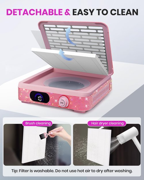 XISZMOG Cordless Nail Dust Collector, Rechargeable Powerful Suction Dust Collector for Nail Tech with 10 Speed Levels, Low Noise Nail Fan Dust Collector for Professional Salon & Home (Pink)