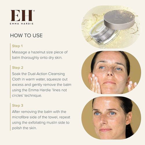 Emma Hardie 100ml Moringa Cleansing Balm with Cleansing Cloth Set, No-Rinse Formula Removes Face & Eye Make Up, Moisturizes & Hydrates the Skin, Natural & Cruelty Free, Vegan & Cruelty Free