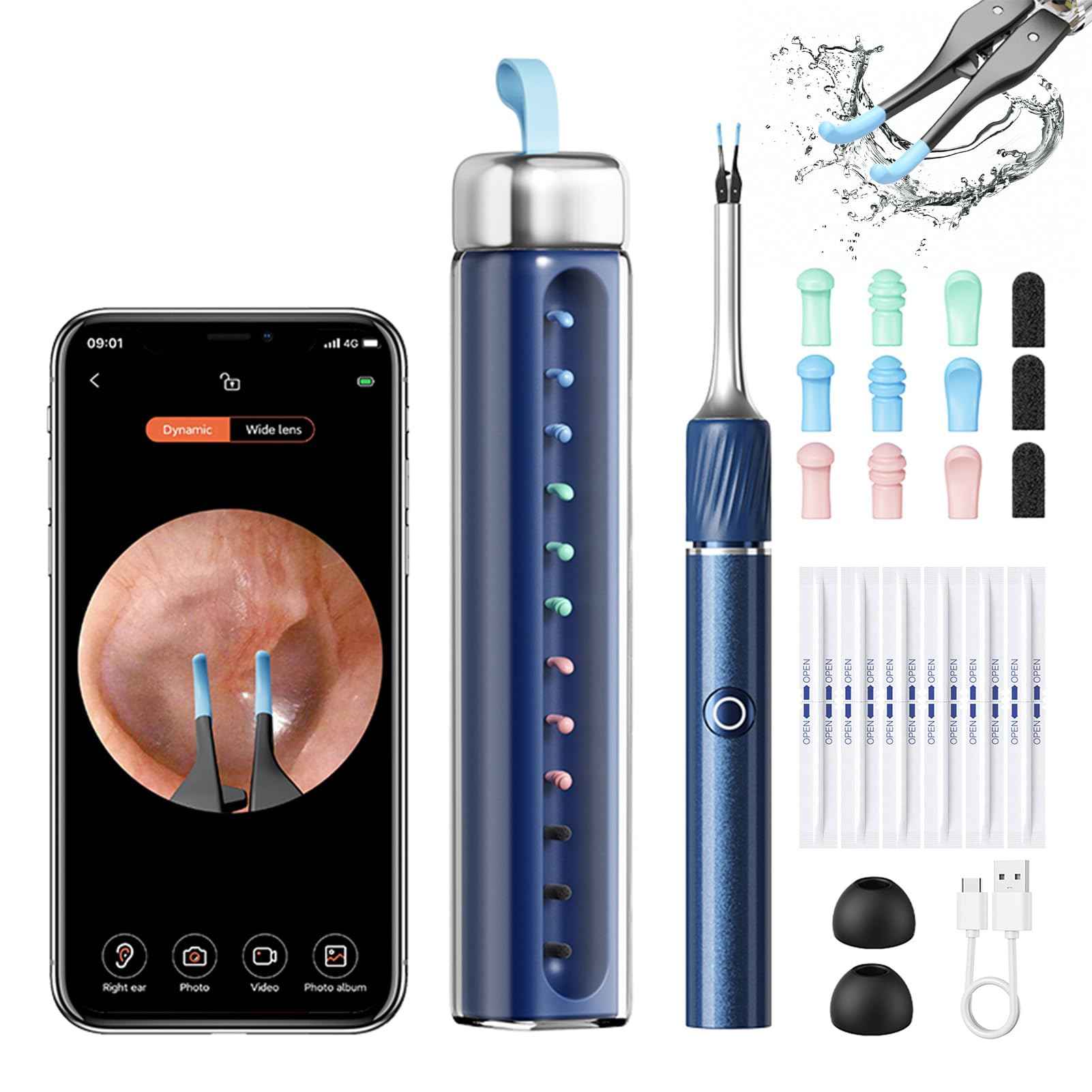 MARSDREAMS Ear Wax Removal Tool with Tweezers, Ear Cleaner with FHD Camera, Cleaning Earwax Remover Picker Kit with Light 12 Replacement Ear Picks