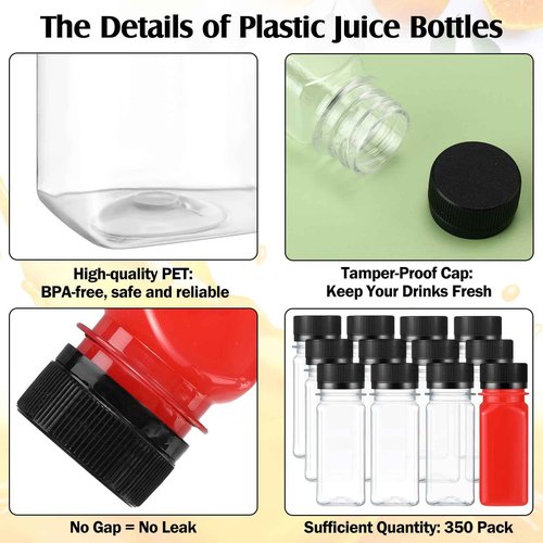 Sliner 350 Pcs 2oz Clear Plastic Bottles Mini Juice Bottle with Screw Lid Small Empty Reusable Liquid Vial Freezer Beverage Container Leak Proof for Juice Milk Water