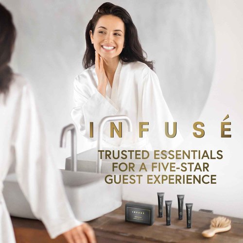 Infuse Black Soaps & Toiletries Bulk Set | 1-Shoppe Amenities Kit for Hotels & Vacation Rentals | 1 oz Shampoo, Conditioner, Body Wash, Lotion, 1.25 oz Cleansing Bar | 75 Pieces