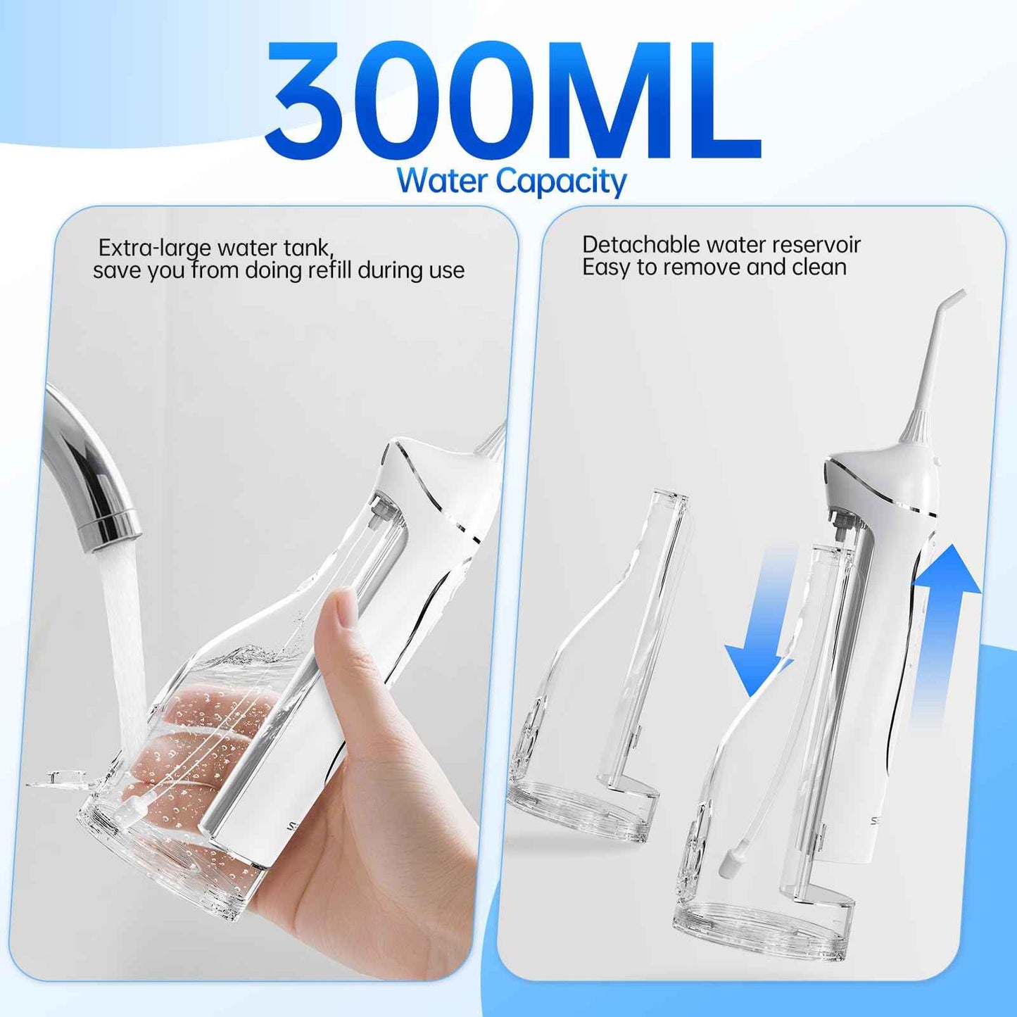 300ML Large Tank Water Dental Flosser for Teeth, Portable Cordless Oral Irrigator with 5 Replaceable Jet Tips, 4 Modes, IPX7 Waterproof Rechargeable Deep Cleaning Picks for Home Travel