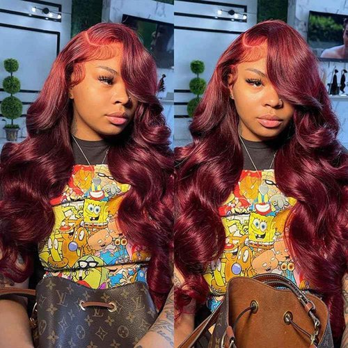 JTMMP 28 Inch 99J Burgundy Lace Front Wigs Human Hair 13X6 Body Wave Lace Front Wigs Human Hair 200% Density HD Transparent Lace Frontal Wigs Human Hair Pre Plucked