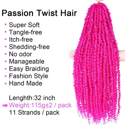 6Packs Long Pink Passion Twist Corchet Hair 32inch Pre-Looped Crochet Braids Long Pretwisted Passion Twist Braiding Hair Extensions for Women(11strands/pack, Pink#)