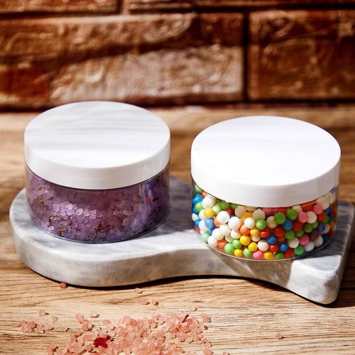 Dandat 72 Pcs 8 oz PET Loose Powder Containers Plastic Jars with Lid and Label, Leak Proof Empty Cosmetic Jars for Lotion, Cream, Gel, Powder - Refillable Travel Storage Containers(White)