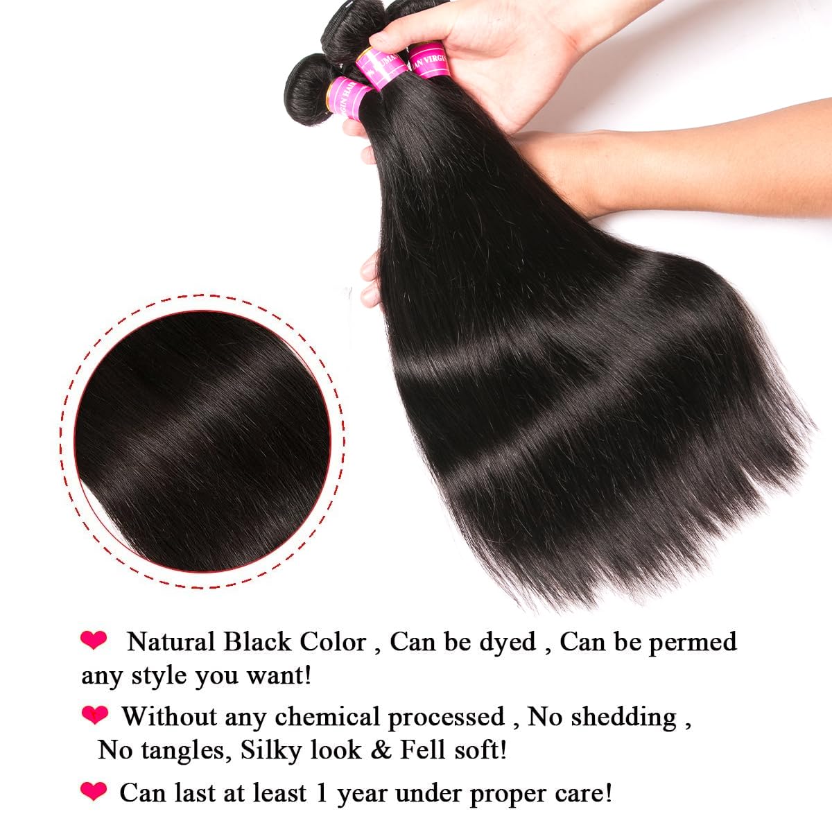 10A Straight Bundles with Closure Human Hair 20 22 24+18 Brazilian Human Hair Bundles with Closure 100% Unprocessed Virgin Straight Hair Weave 3 Bundles with Lace Closure 4x4 Free Part Natural Color