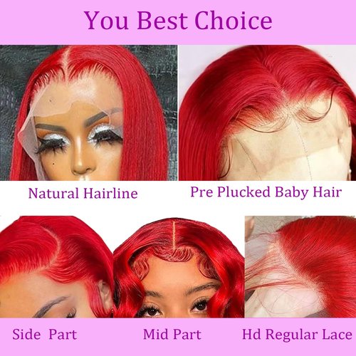 PANDA ANGEL Burgundy Lace Front Wigs Human Hair Straight Dark Red Colored 26 Inch 13x4 HD Lace Frontal Wigs for Women Human Hair Pre Plucked Red Burgundy Glueless Human Hair Wigs with Baby Hair