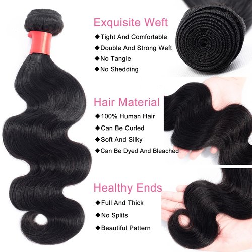 Douyin Brazilian Body Wave 4 Bundles Human Hair 14 16 18 20 Inch 12A 100% Unprocessed Virgin Human Hair Weave Bundles Deals Natural Black Color (14 16 18 20)